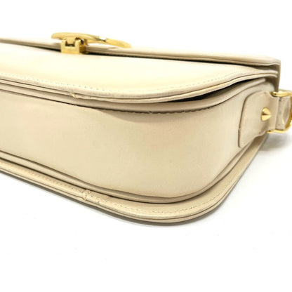CELINE Shoulder Bag leather Beige x Gold Metal Carriage Metal vintage Women Secondhand