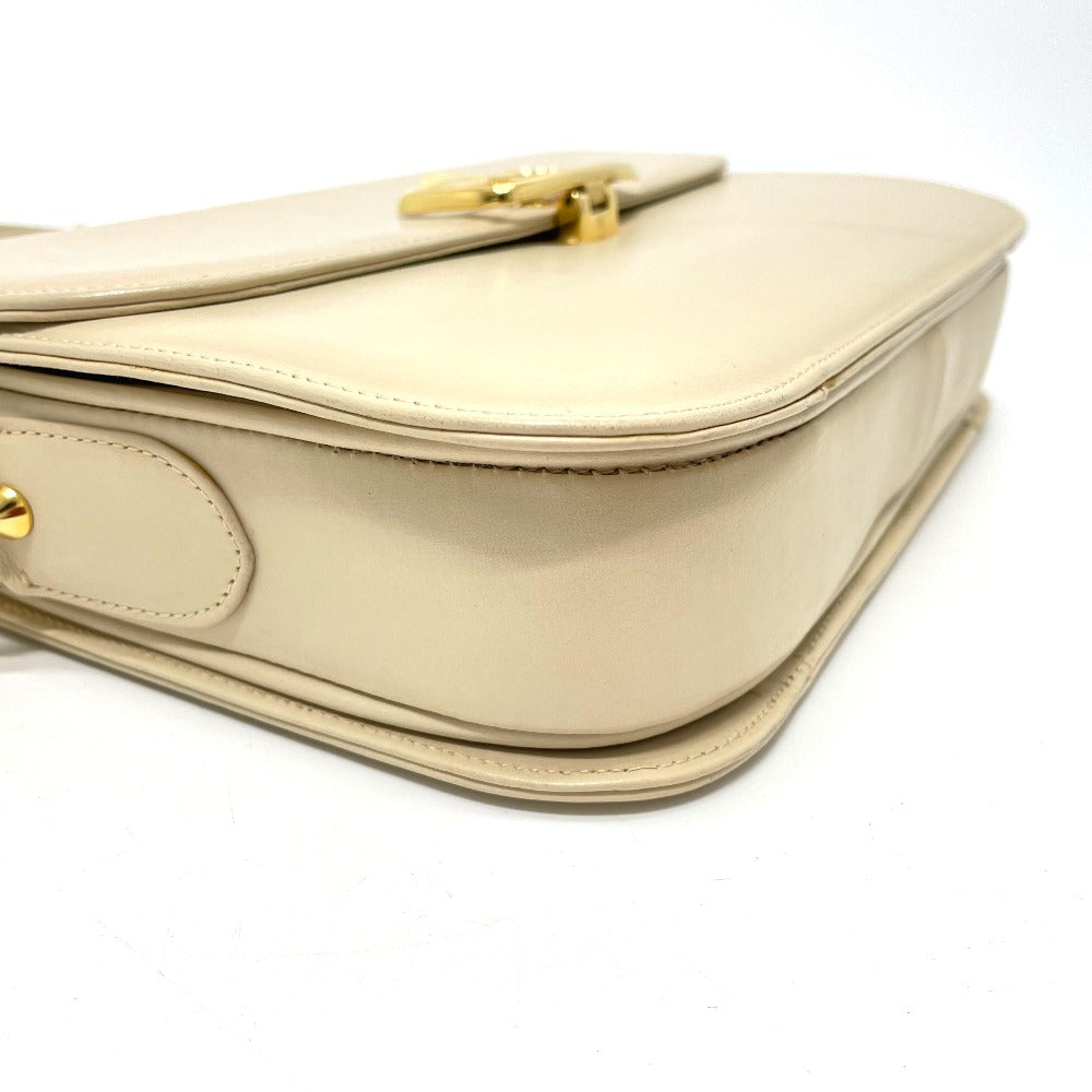 CELINE Shoulder Bag leather Beige x Gold Metal Carriage Metal vintage Women Secondhand