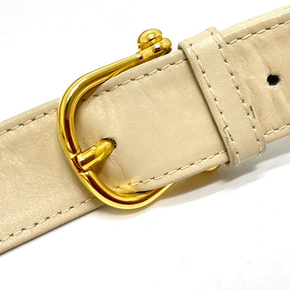 CELINE Shoulder Bag leather Beige x Gold Metal Carriage Metal vintage Women Secondhand