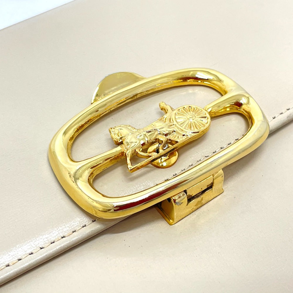 CELINE Shoulder Bag leather Beige x Gold Metal Carriage Metal vintage Women Secondhand