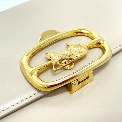 CELINE Shoulder Bag leather Beige x Gold Metal Carriage Metal vintage Women Secondhand