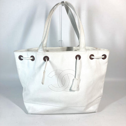 CHANEL Tote Bag Caviar skin white CC COCO Mark purse Women Used