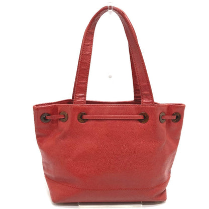 CHANEL Tote Bag Caviar skin Red CC COCO Mark Wood-like drawstring type Women Used