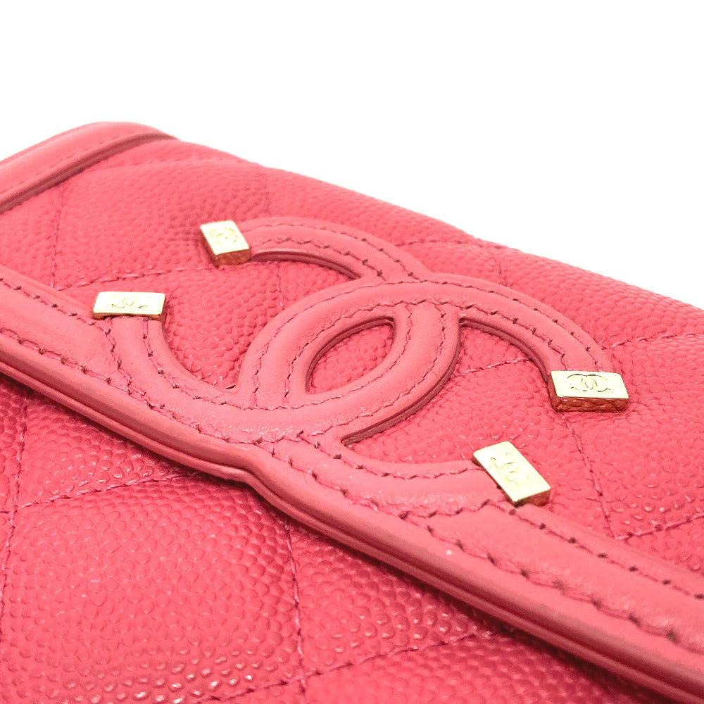 CHANEL Trifold wallet AP0375 Caviar skin Pink type CC filigree Matrasse Women Used