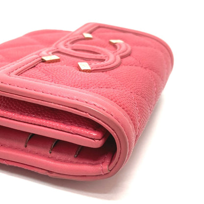 CHANEL Trifold wallet AP0375 Caviar skin Pink type CC filigree Matrasse Women Used