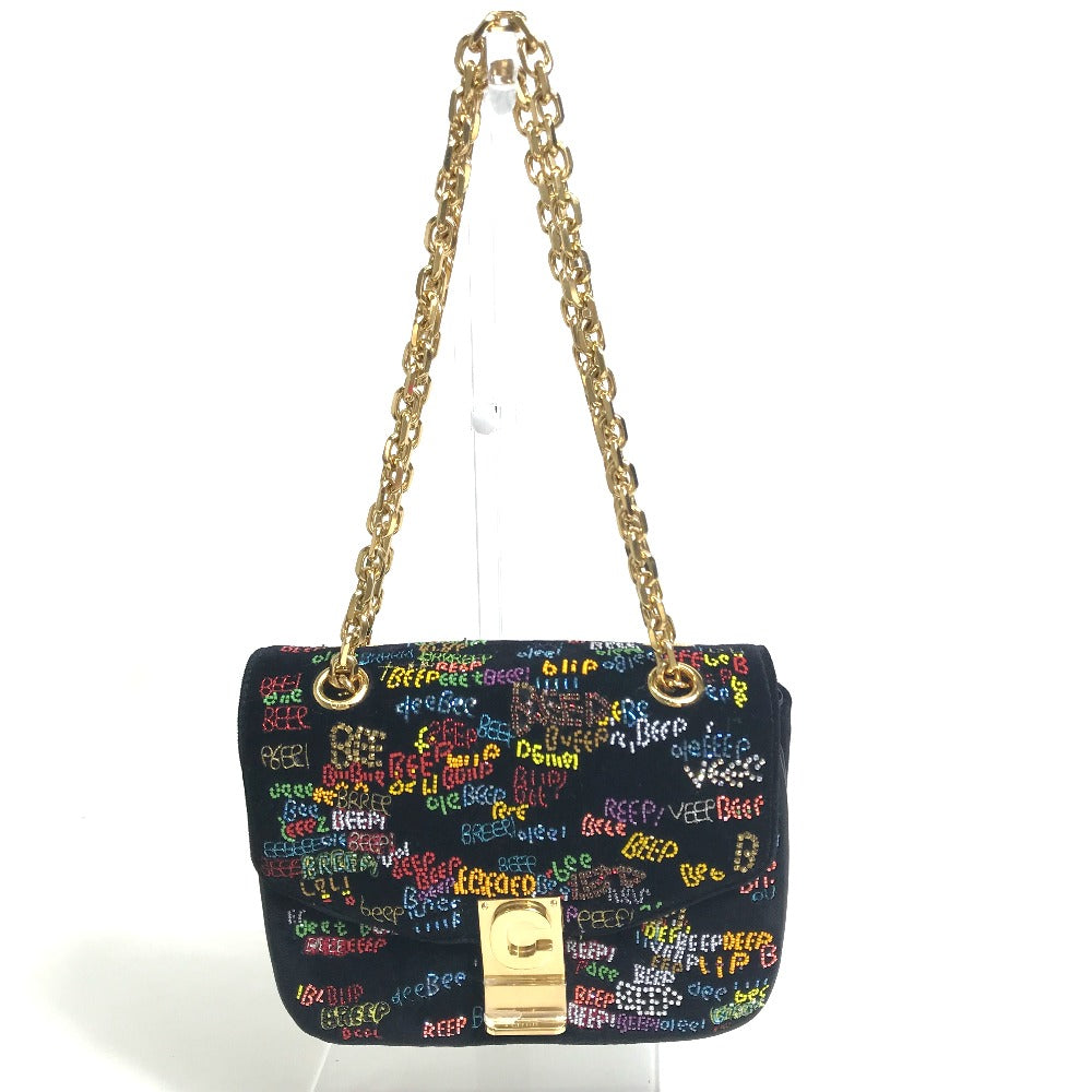 CELINE Shoulder Bag suede Black x multicolor Small C multi beads Women Used