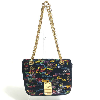 CELINE Shoulder Bag suede Black x multicolor Small C multi beads Women Used