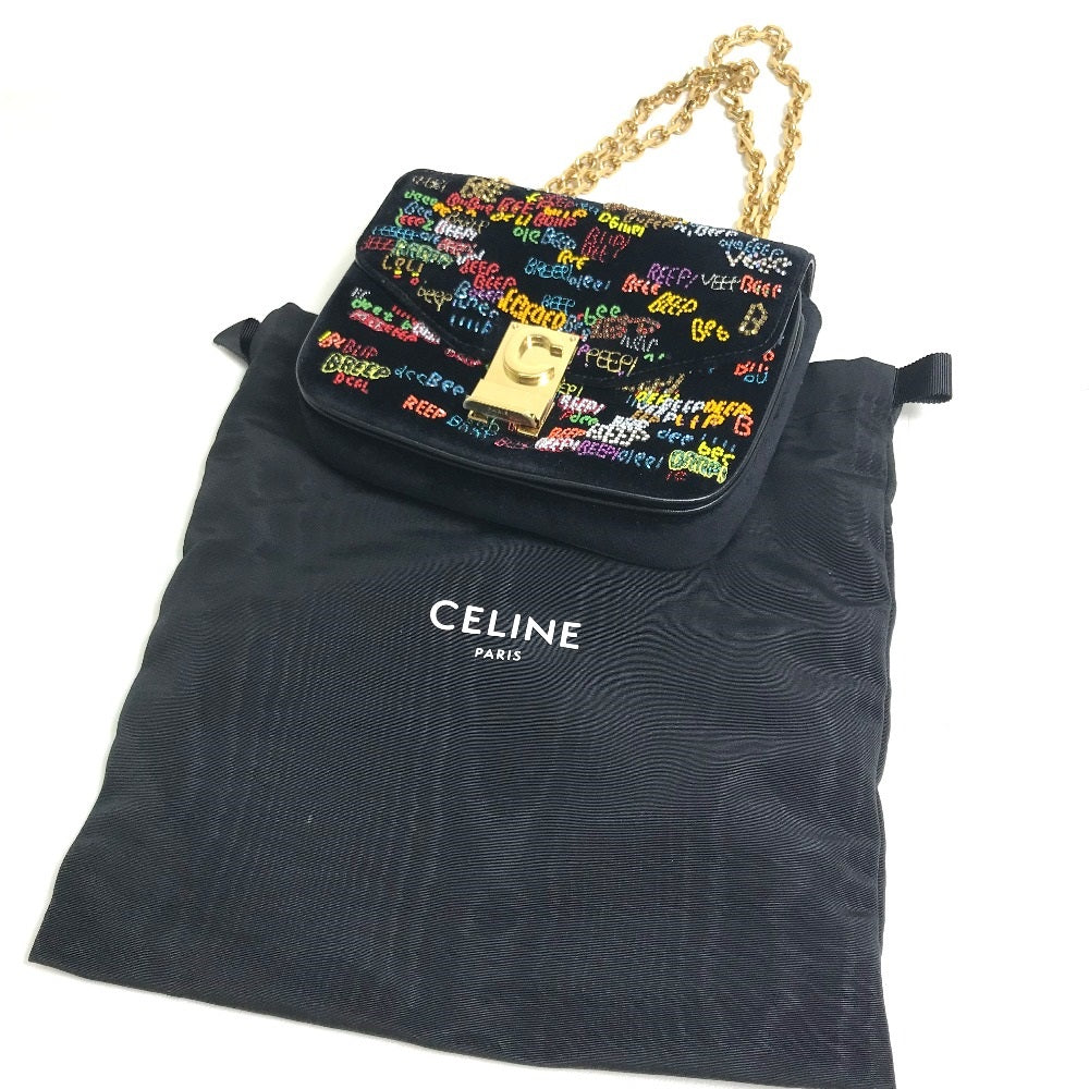 CELINE Shoulder Bag suede Black x multicolor Small C multi beads Women Used