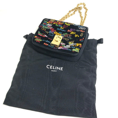CELINE Shoulder Bag suede Black x multicolor Small C multi beads Women Used