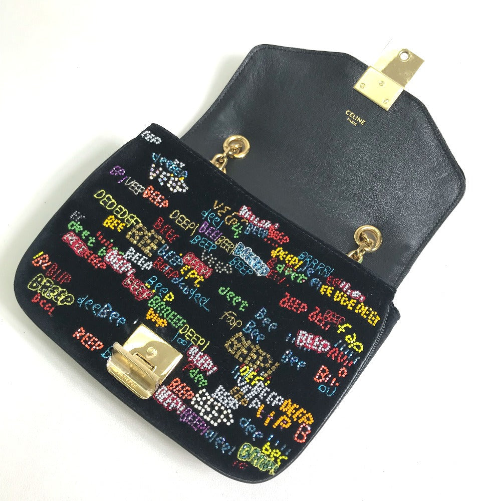 CELINE Shoulder Bag suede Black x multicolor Small C multi beads Women Used