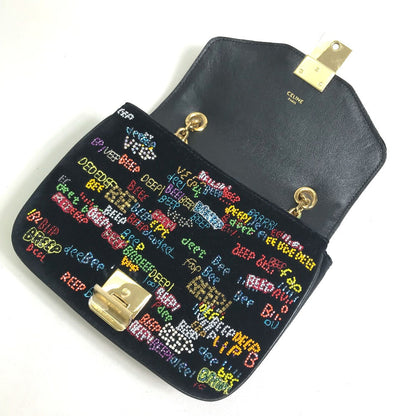 CELINE Shoulder Bag suede Black x multicolor Small C multi beads Women Used