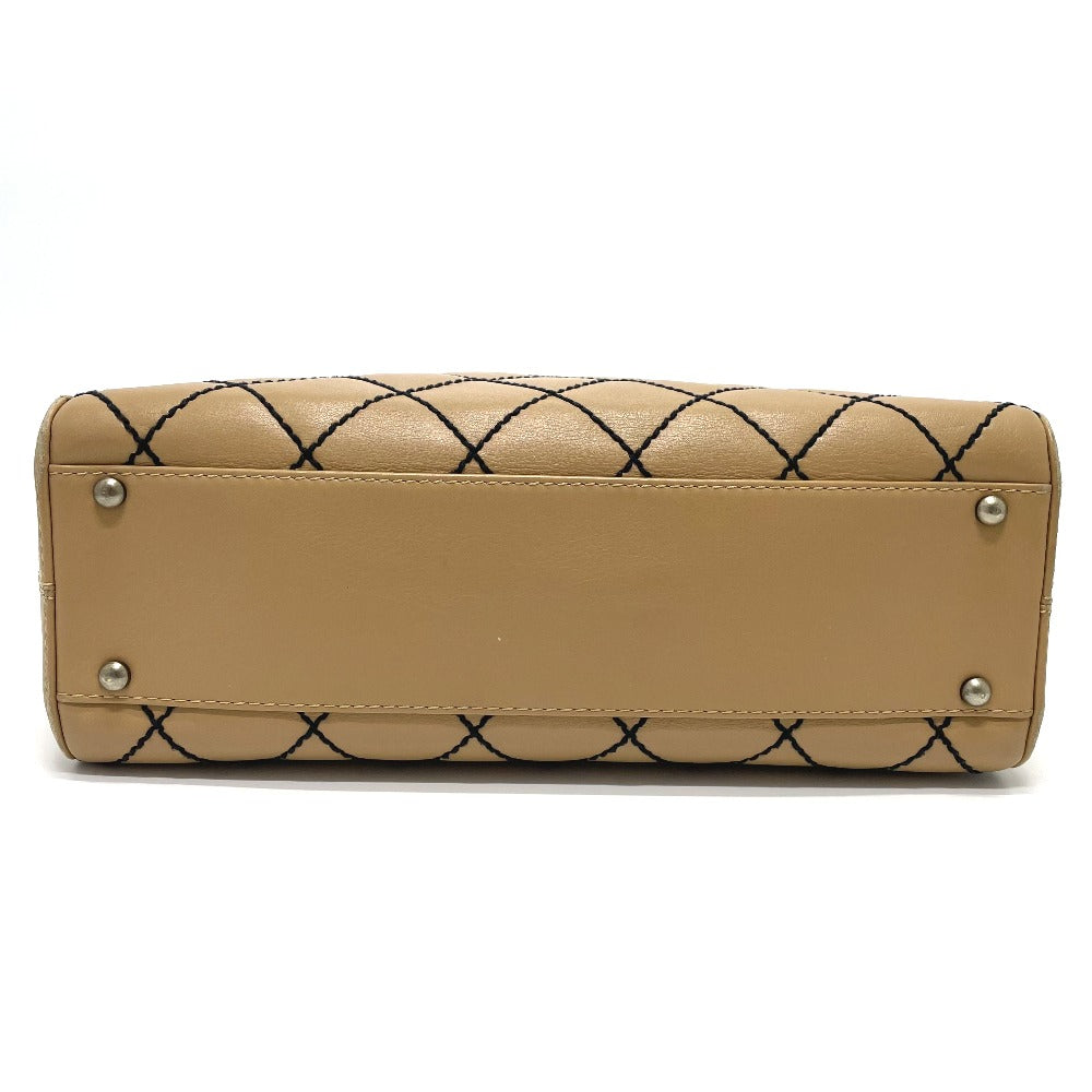 CHANEL Handbag lambskin beige CC COCO Mark Wild stitch Women Used