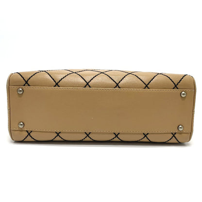 CHANEL Handbag lambskin beige CC COCO Mark Wild stitch Women Used