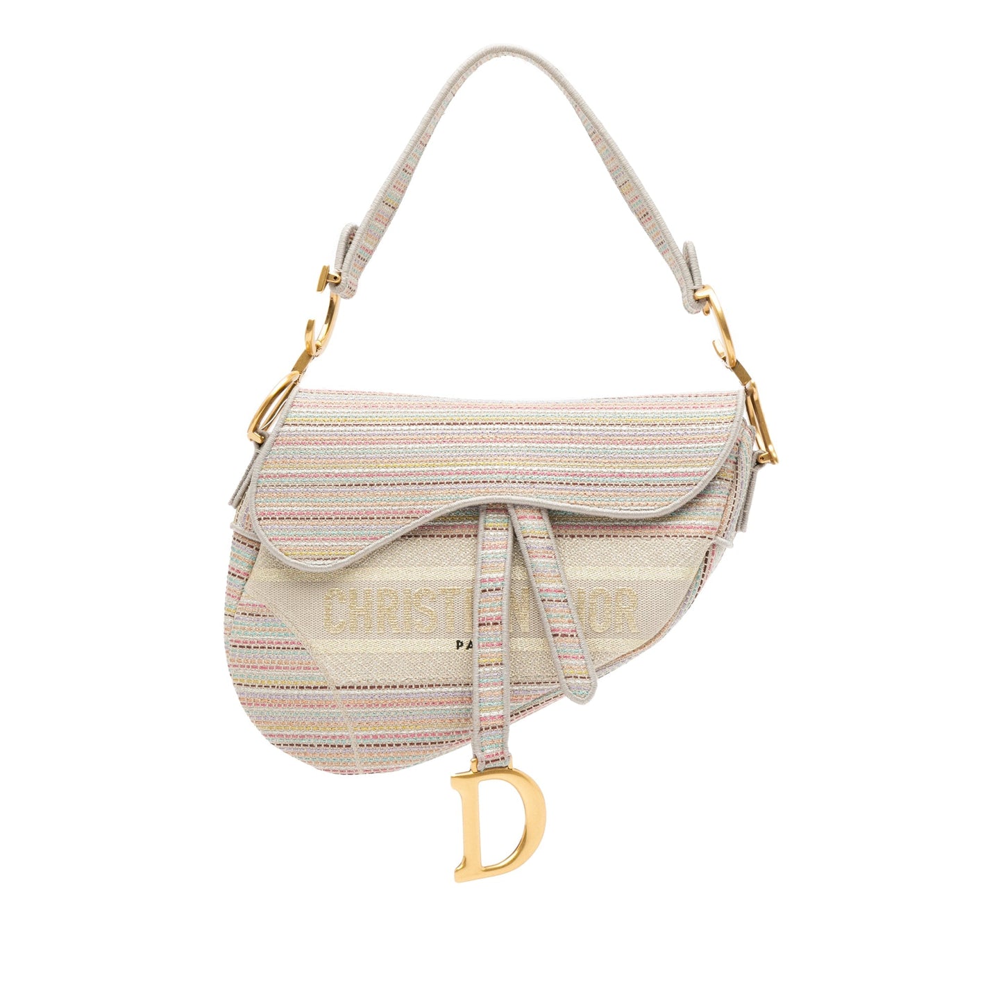 Embroidered Canvas Stripes Saddle Bag