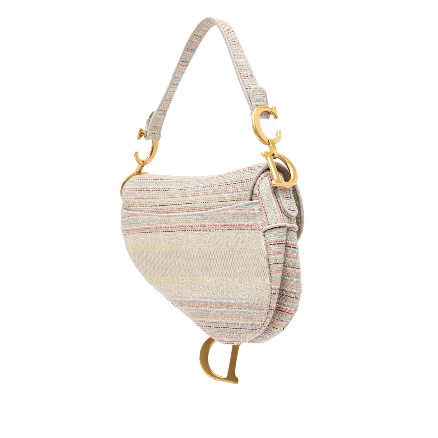 Embroidered Canvas Stripes Saddle Bag