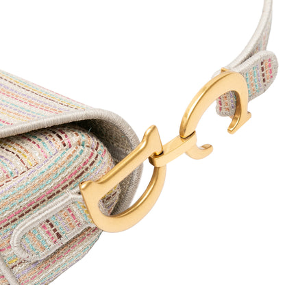 Embroidered Canvas Stripes Saddle Bag