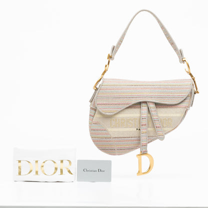 Embroidered Canvas Stripes Saddle Bag