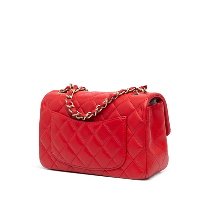 Red Chanel Mini Rectangular Classic Lambskin Single Flap Crossbody Bag