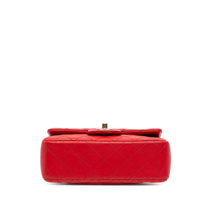 Red Chanel Mini Rectangular Classic Lambskin Single Flap Crossbody Bag
