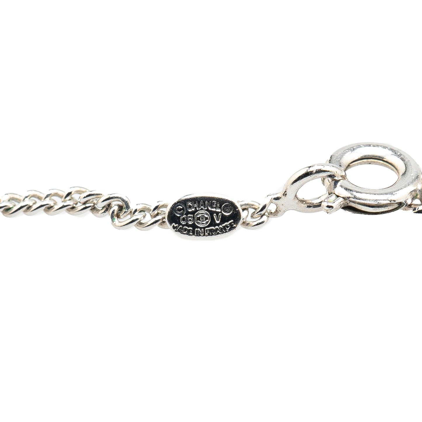 Silver Chanel Silver CC Enamel Pendant Necklace