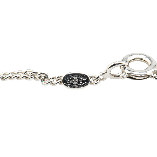 Silver Chanel Silver CC Enamel Pendant Necklace
