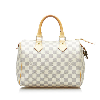 LOUIS VUITTON Damier Azur Speedy 25 White
