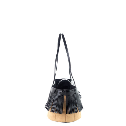 Suede and Patent Leather Mini Fringe Handbag