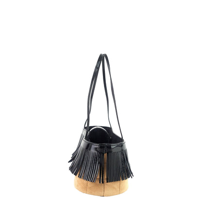 Suede and Patent Leather Mini Fringe Handbag