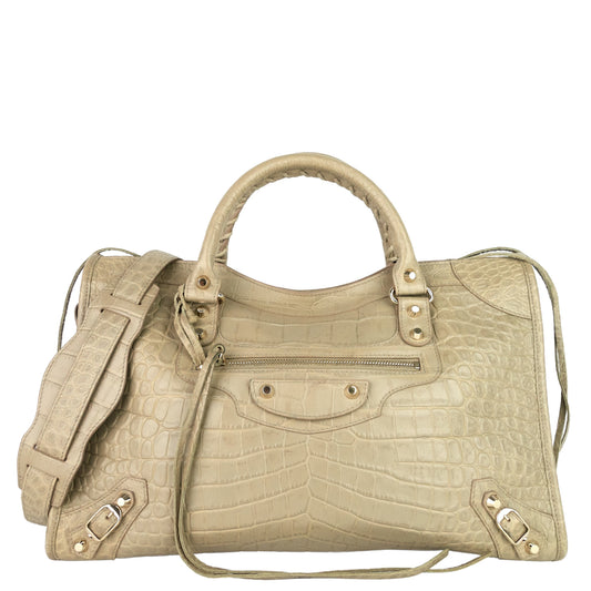 Balenciaga Classic City Croc-Embossed Agneau Leather Bag