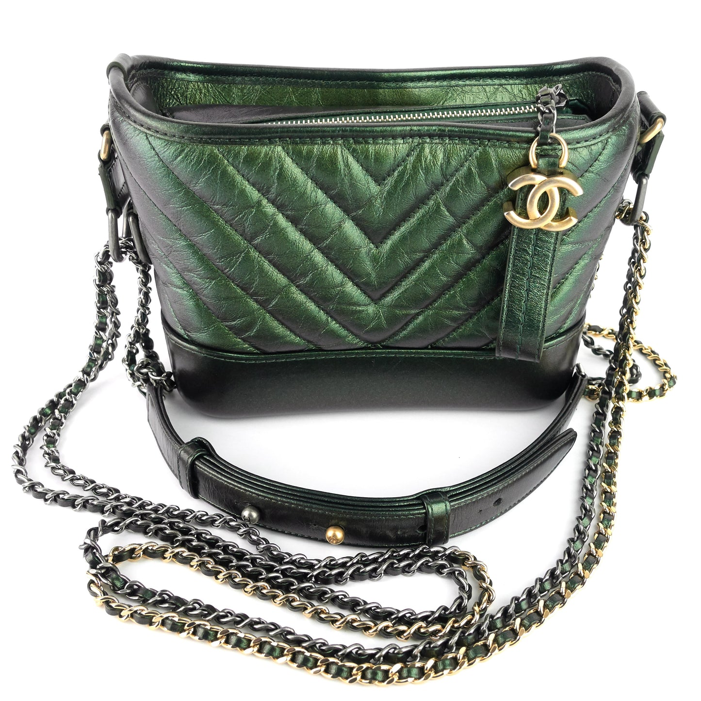 Gabrielle Small Chevron Metallic Leather Hobo Bag