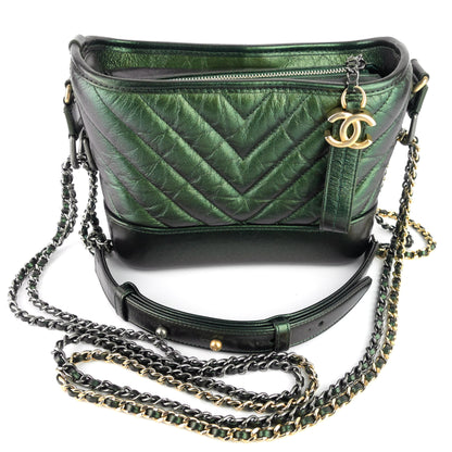 Gabrielle Small Chevron Metallic Leather Hobo Bag