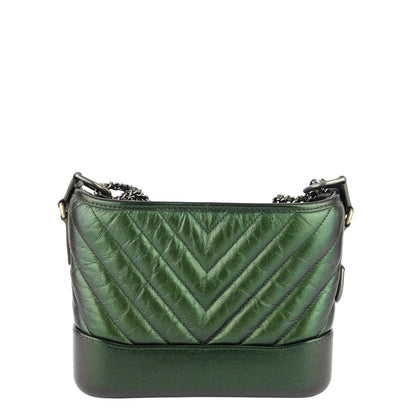 Gabrielle Small Chevron Metallic Leather Hobo Bag