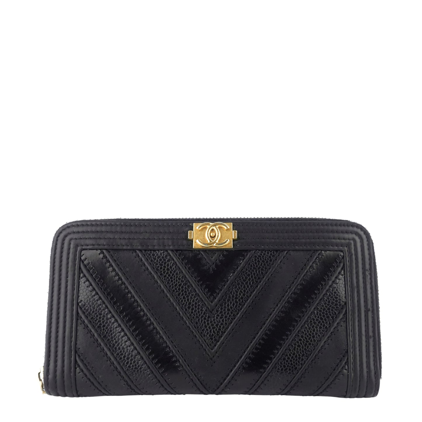 Boy Chevron Mixed Leather Zip Around Wallet