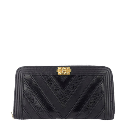 Boy Chevron Mixed Leather Zip Around Wallet