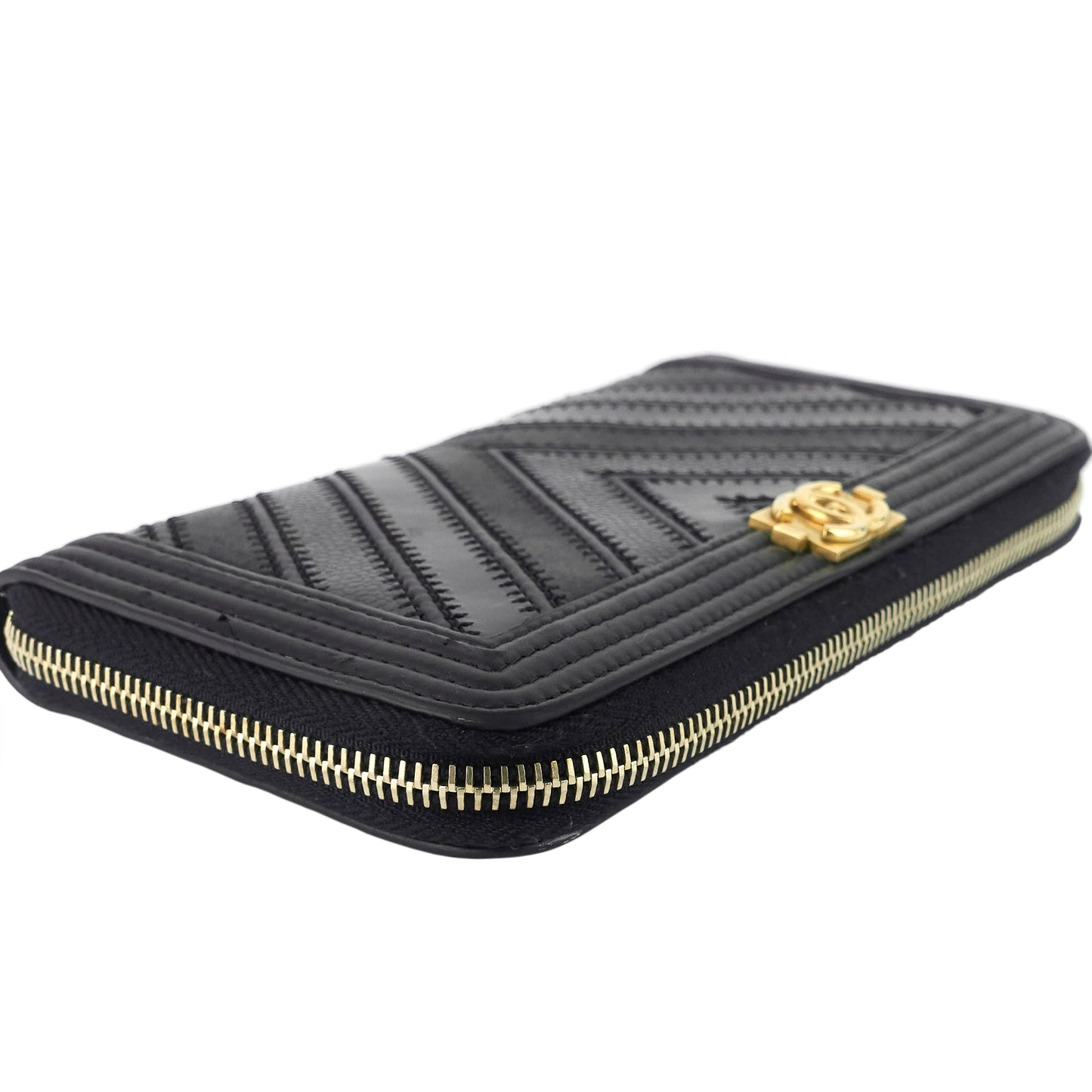 Boy Chevron Mixed Leather Zip Around Wallet