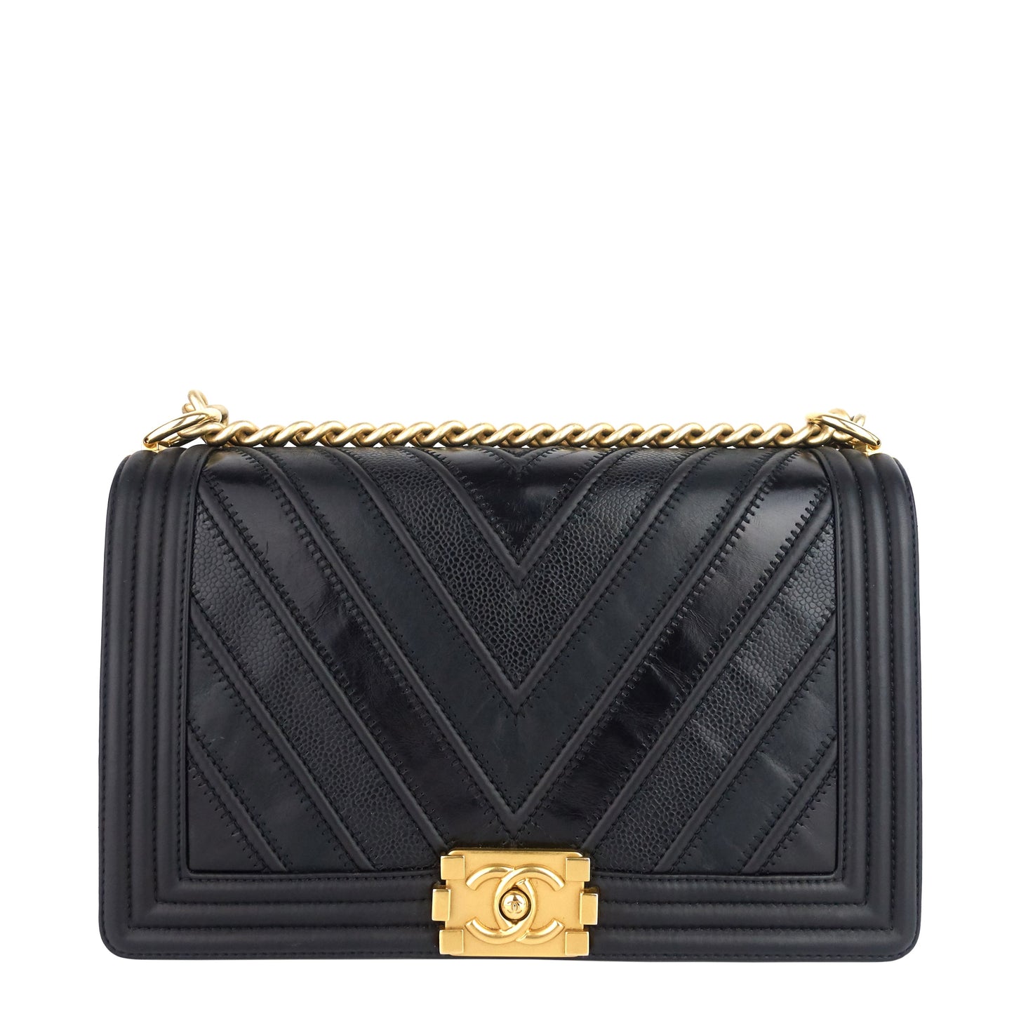Boy Chevron Mixed Leather New Medium Bag