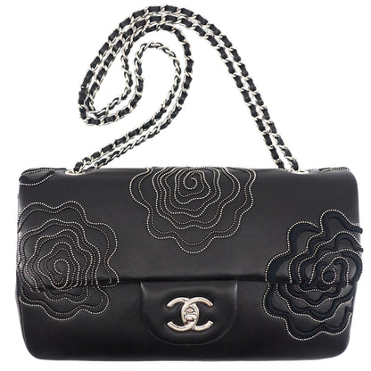 Embroidered Camellia Follies Medium Lambskin Leather Flap Bag