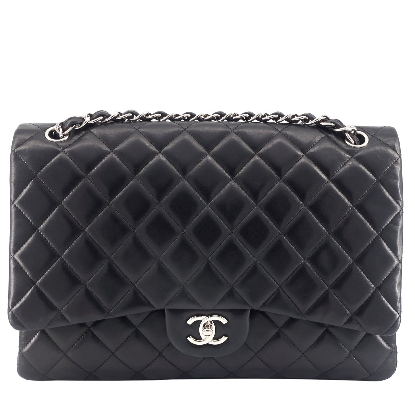 Classic Maxi Single Flap Lambskin Leather Bag