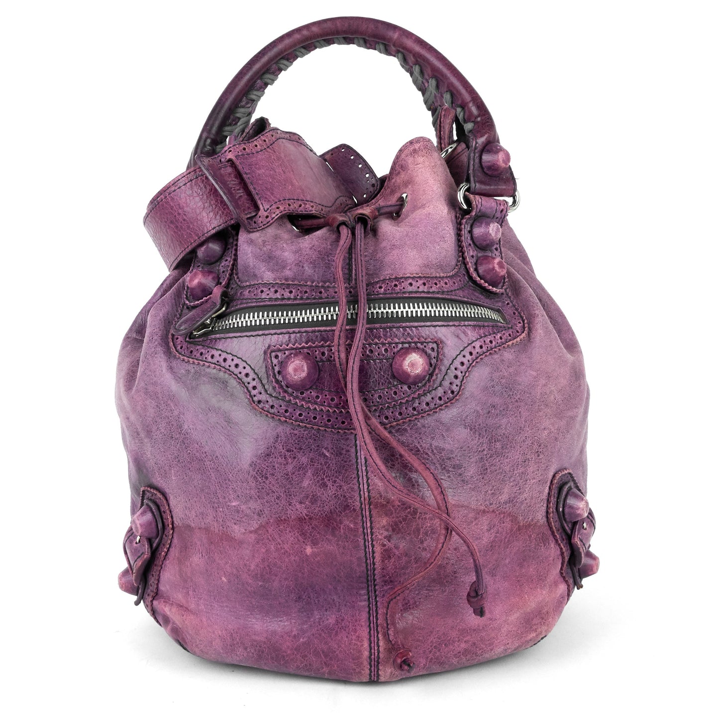 Balenciaga Pompon Giant Brogues Lambskin Leather Bag