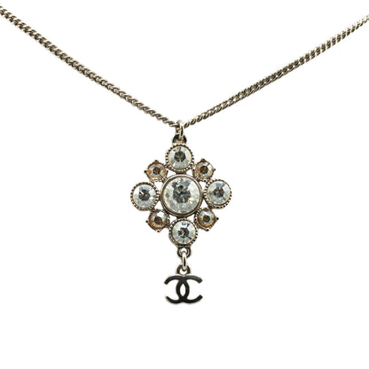 Silver Chanel Palladium Plated CC Crystal Pendant Necklace