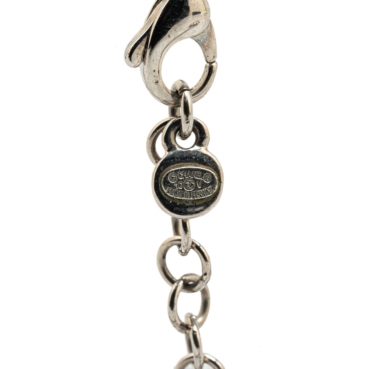 Silver Chanel Palladium Plated CC Crystal Pendant Necklace