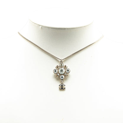 Silver Chanel Palladium Plated CC Crystal Pendant Necklace