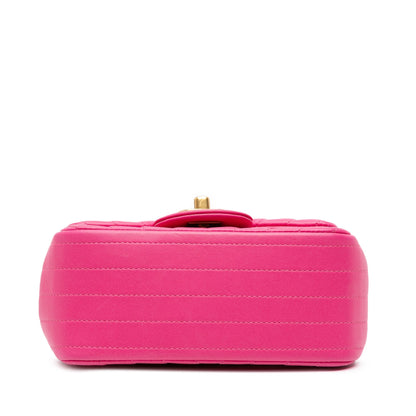 Pink Chanel Mini Square Classic Chevron Lambskin Flap Crossbody Bag