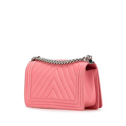 Pink Chanel Medium Chevron Lambskin Boy Flap Crossbody Bag