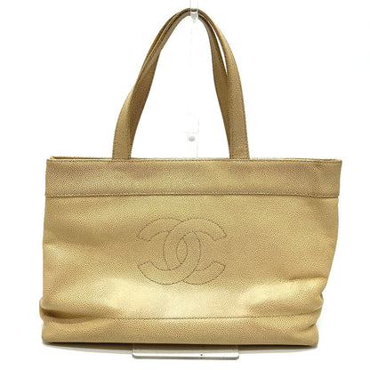 CHANEL Tote Bag Caviar skin beige COCO Mark CC Women Used