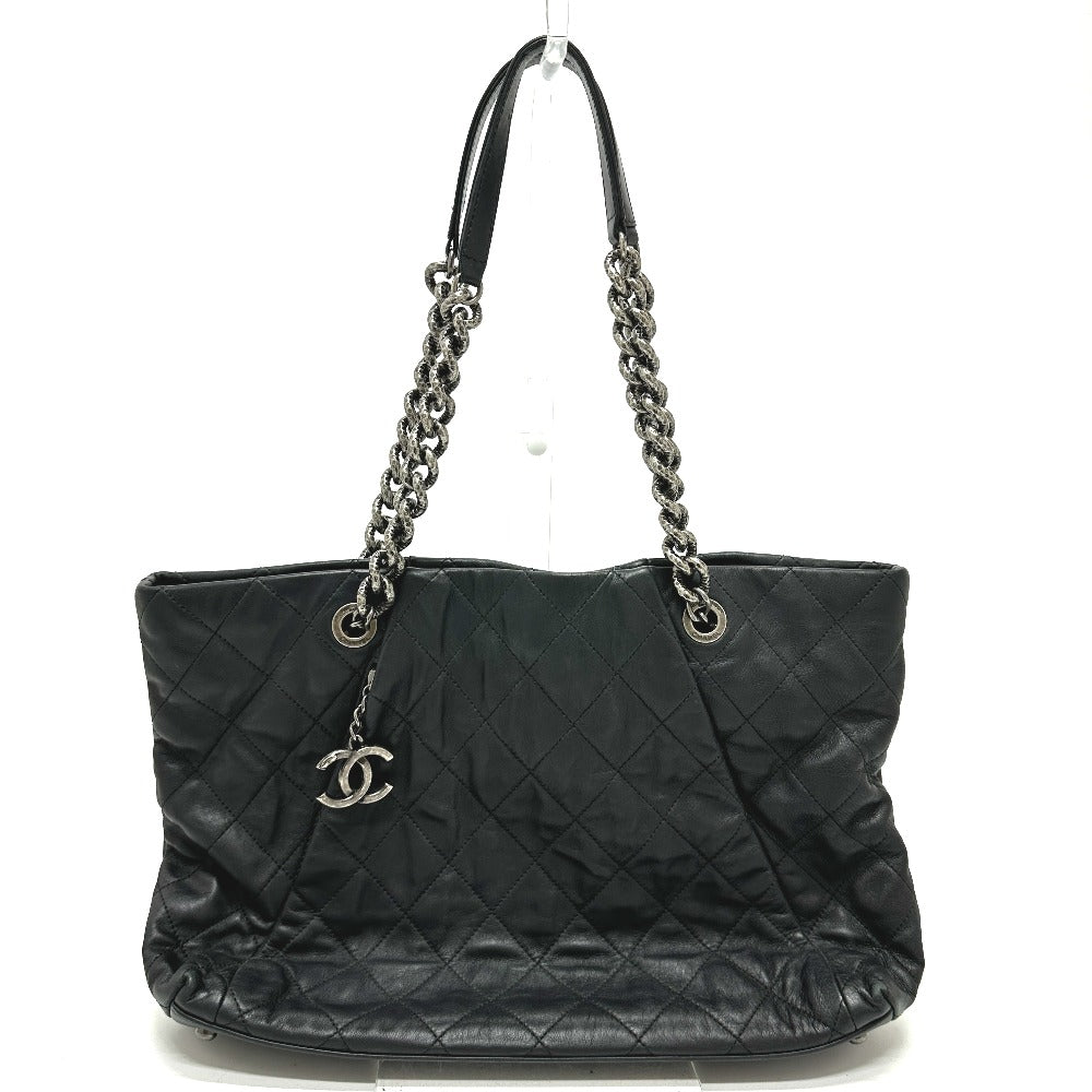CHANEL Shoulder Bag leather black COCO Mark Matrasse Women Used