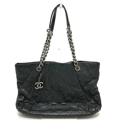 CHANEL Shoulder Bag leather black COCO Mark Matrasse Women Used