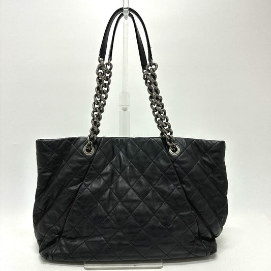CHANEL Shoulder Bag leather black COCO Mark Matrasse Women Used