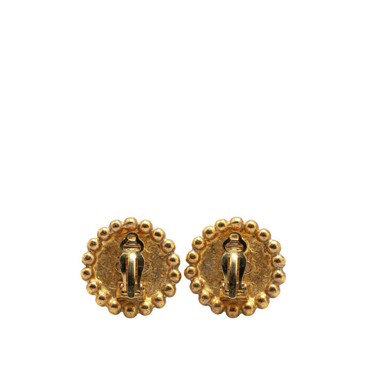 Gold Chanel Gold Plated CC Button Clip On Earrings