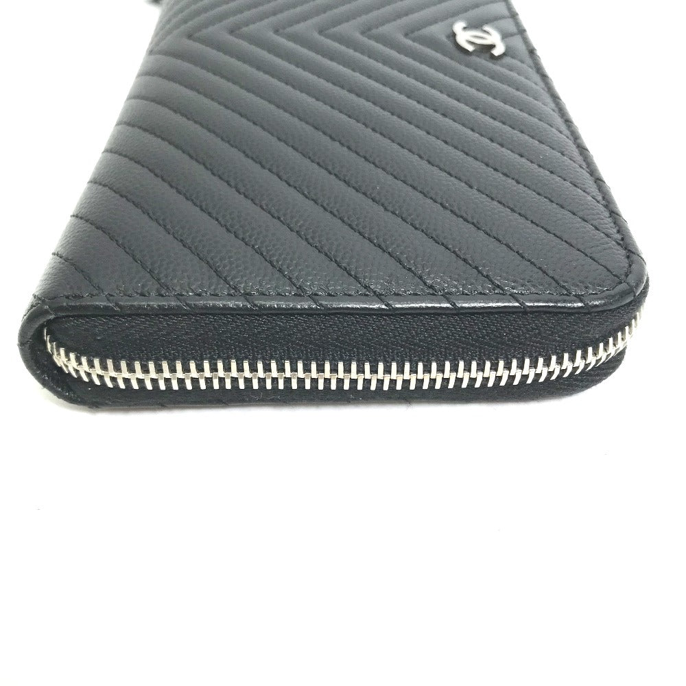 CHANEL Long Wallet Purse A50097 Caviar skin black CC COCO Mark Vstitch quilting Women Used